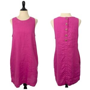 J. CREW 100% Linen Casual Dress M Hot Fuchsia Pink A-Line Sleeveless Preppy